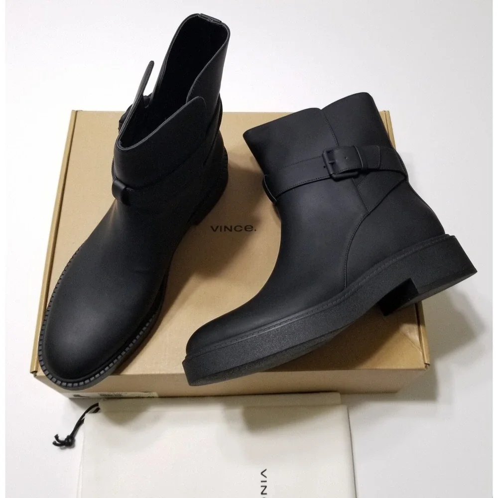 NIB Vince Kaelyn Leather Waterproof Moto Ankle Boots Black Buckle 9.5 $350